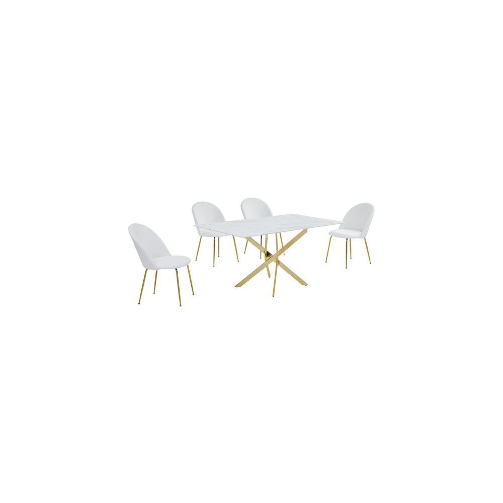 Best Quality Furniture Glass With White Marble Wrap Dining Set And White Chairs