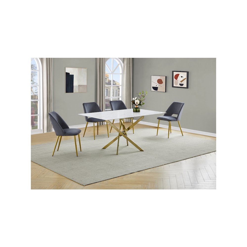 Best Quality Furniture Glass With White Marble Wrap Dining Set And Gray Chairs