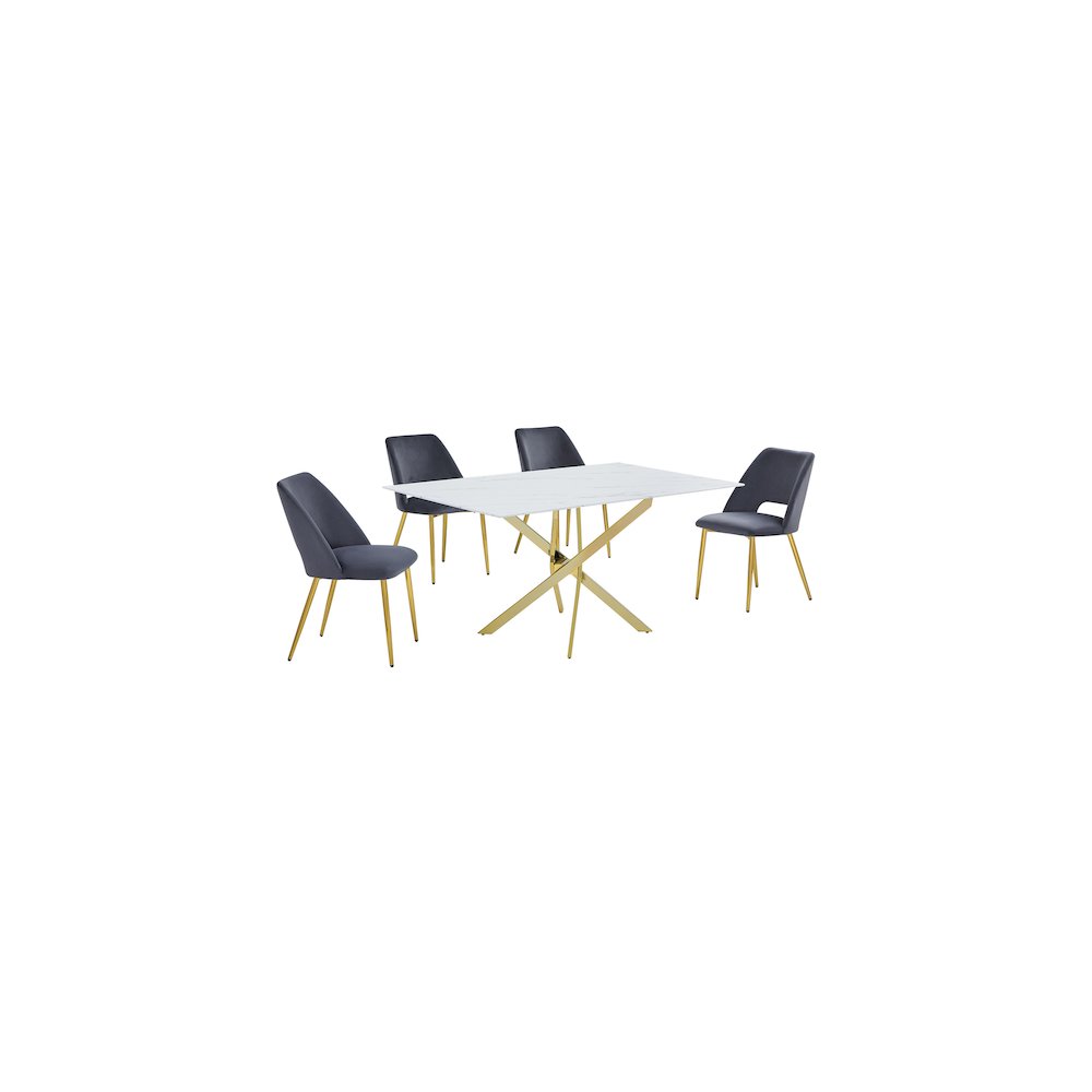 Best Quality Furniture Glass With White Marble Wrap Dining Set And Gray Chairs