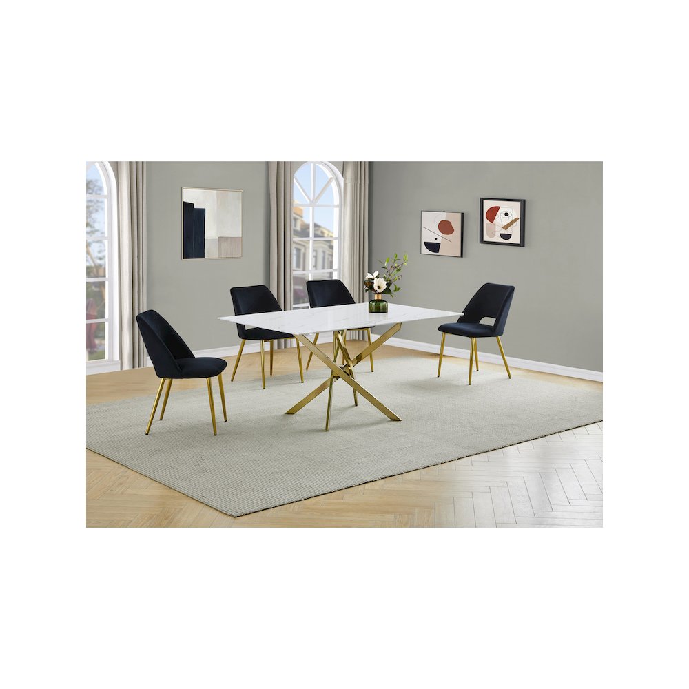 Best Quality Furniture Glass With White Marble Wrap Dining Set And Black Chairs