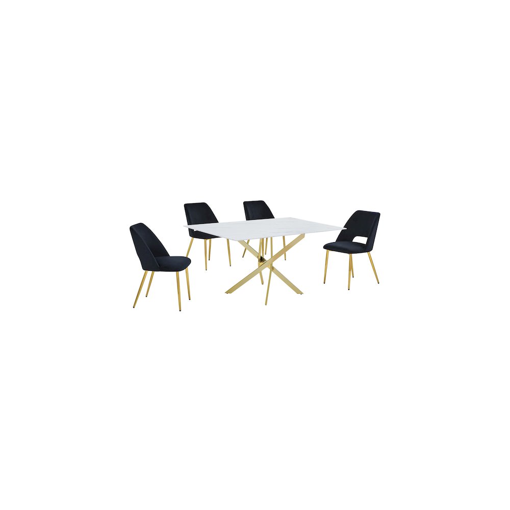 Best Quality Furniture Glass With White Marble Wrap Dining Set And Black Chairs
