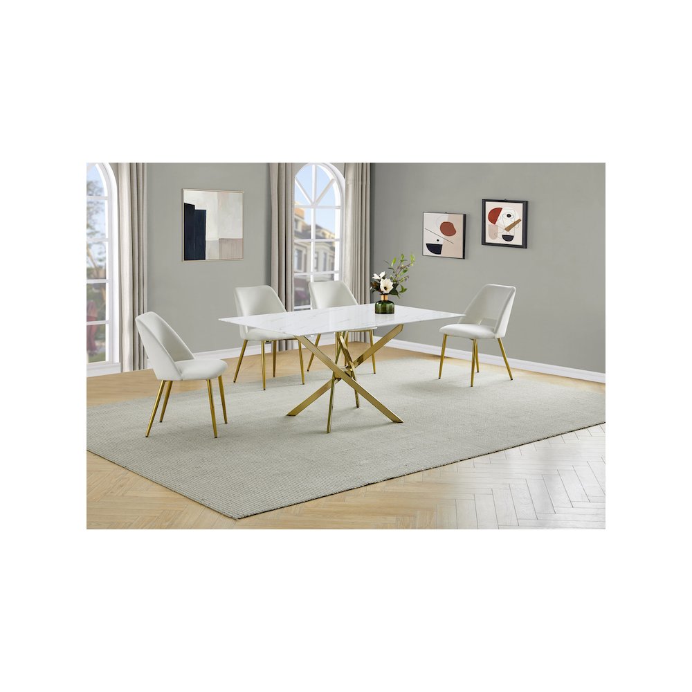 Best Quality Furniture Glass With White Marble Wrap Dining Set And Cream Chairs