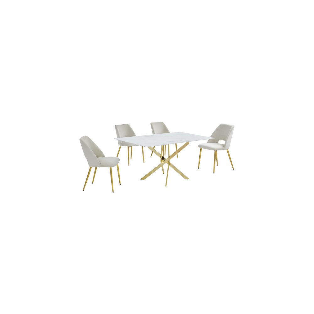 Best Quality Furniture Glass With White Marble Wrap Dining Set And Cream Chairs