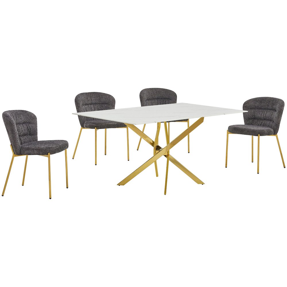 Rectangle Tempered Glass Dining Table With 4 Dark Grey Side Chairs