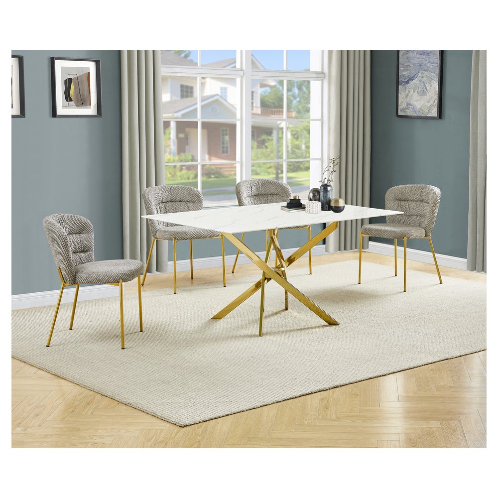 Rectangle Tempered Glass Dining Table With 4 Grey Side Chairs