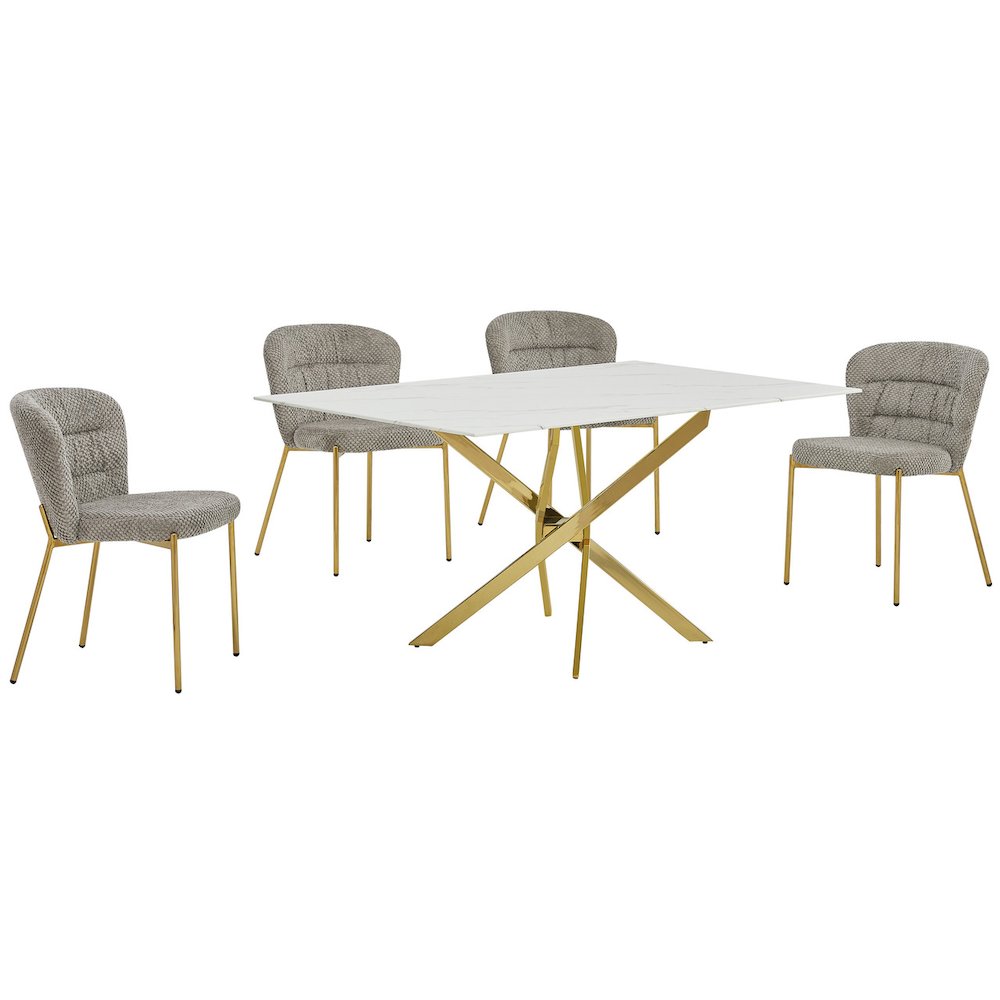 Rectangle Tempered Glass Dining Table With 4 Grey Side Chairs