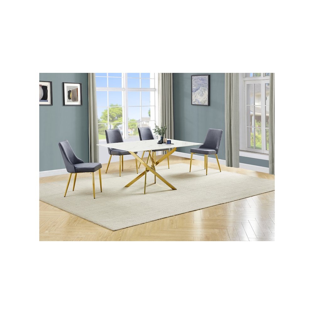 Best Quality Furniture White Marble Wrap Glass Dining Set With Velvet Chairs