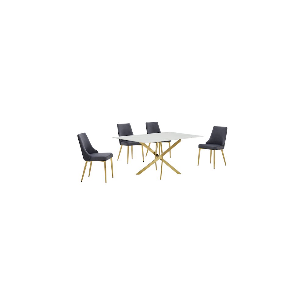Best Quality Furniture White Marble Wrap Glass Dining Set With Velvet Chairs