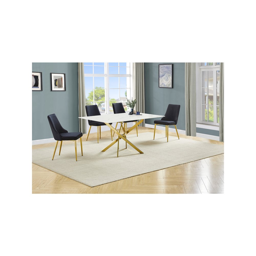 Best Quality Furniture White Marble Wrap Glass Dining Set With Velvet Chairs