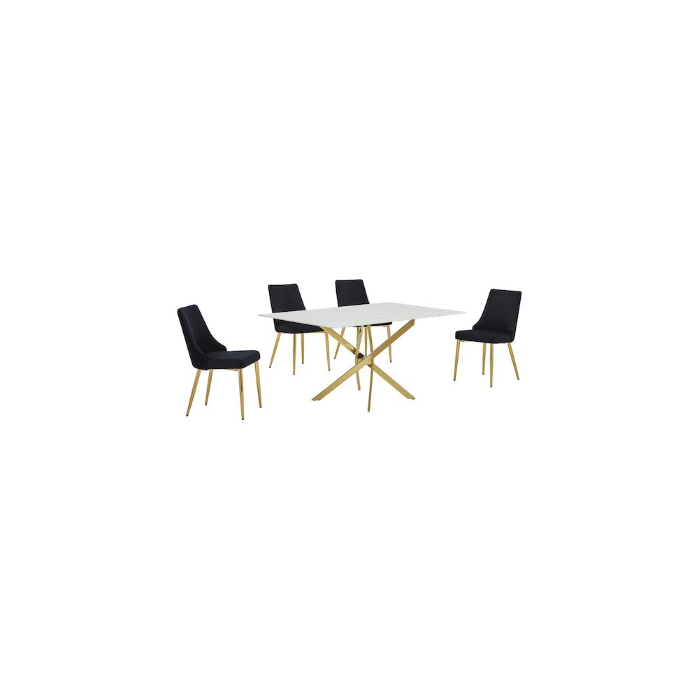 Best Quality Furniture White Marble Wrap Glass Dining Set With Velvet Chairs