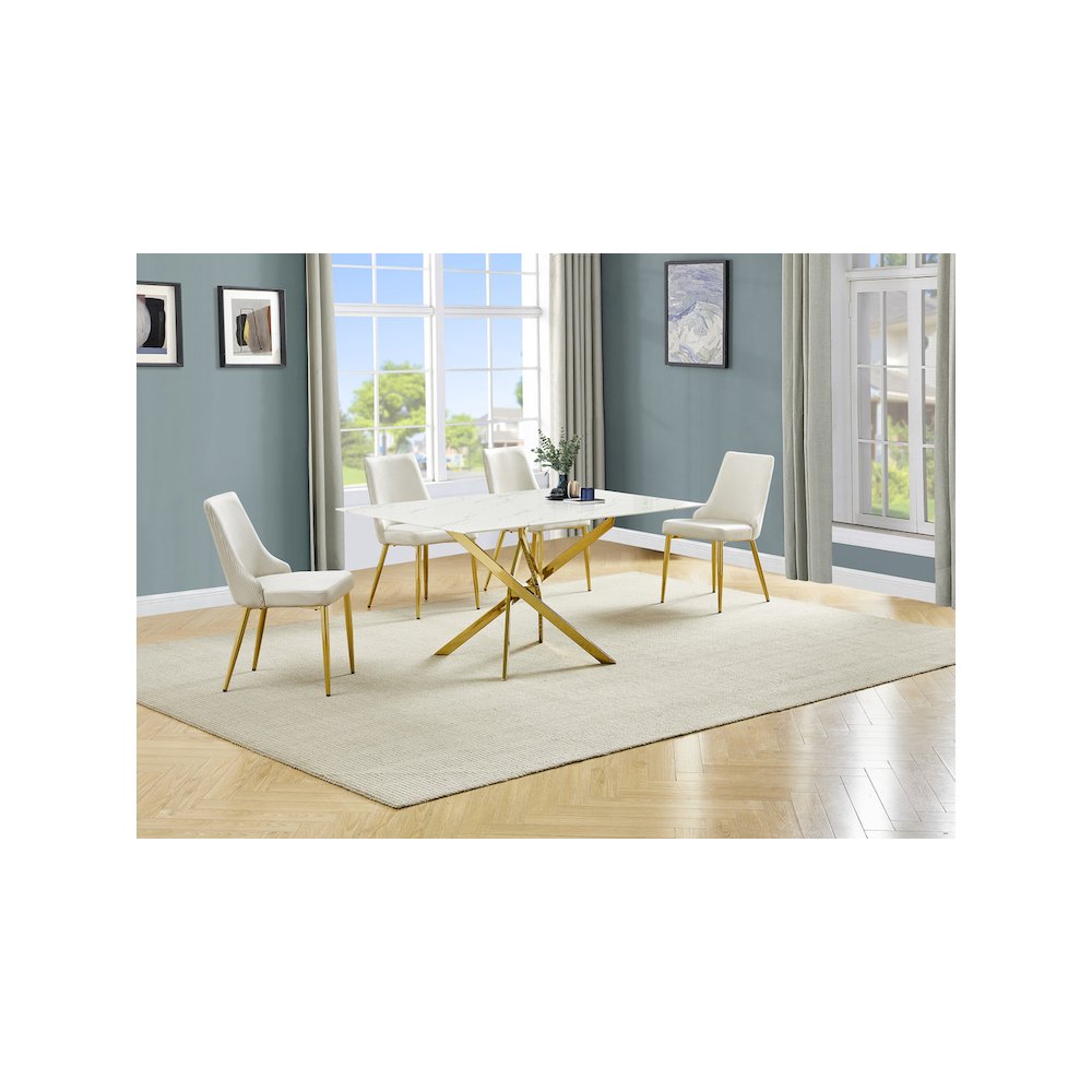 Best Quality Furniture White Marble Wrap Glass Dining Set With Velvet Chairs