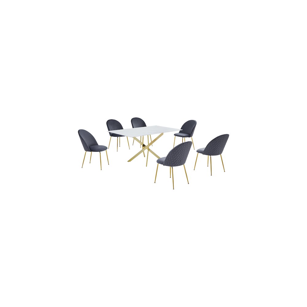 Best Quality Furniture Glass With White Marble Wrap Dining Set And Gray Chairs