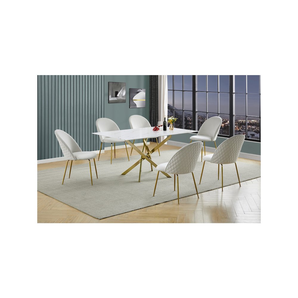 Best Quality Furniture Glass With White Marble Wrap Dining Set And Cream Chairs