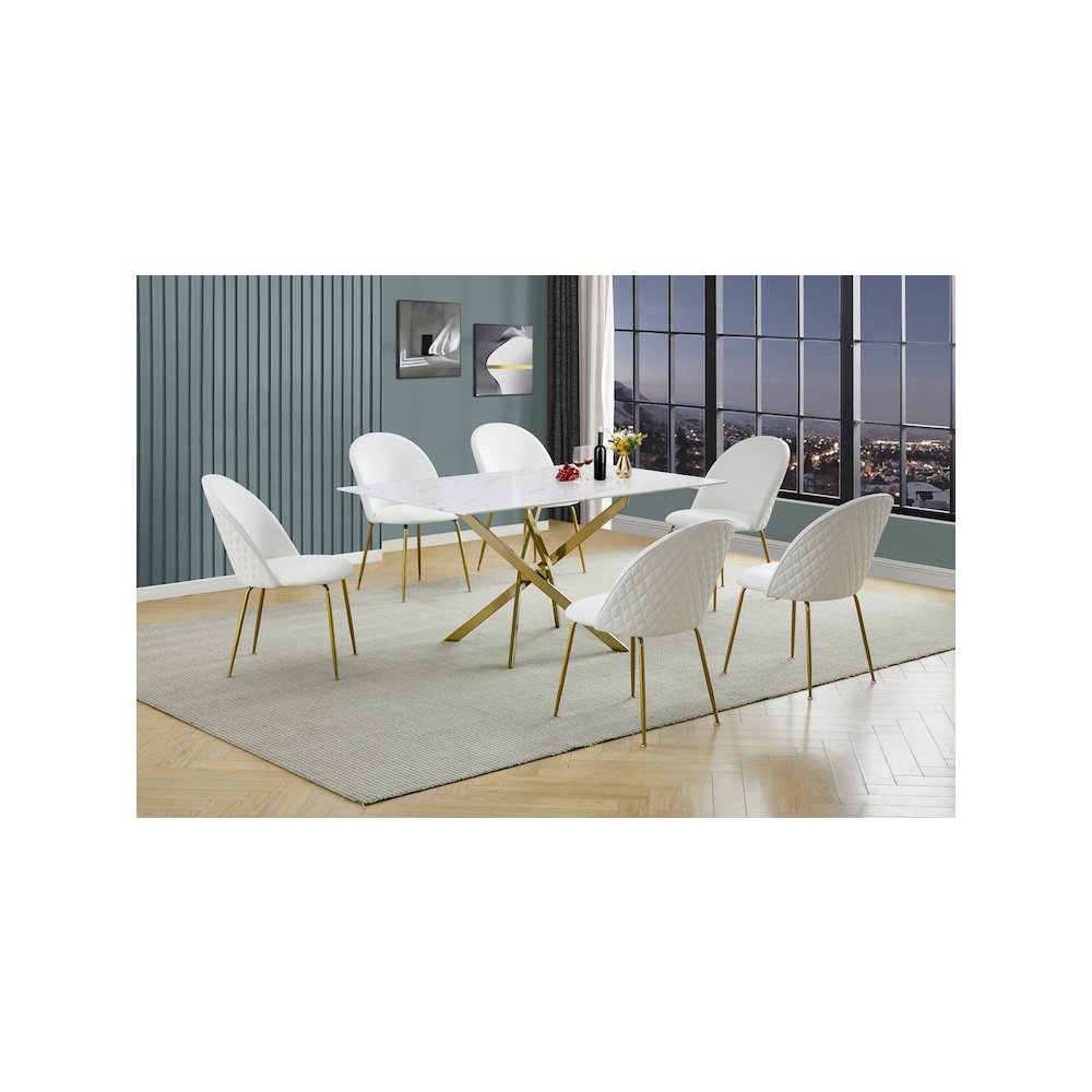 Best Quality Furniture Glass With White Marble Wrap Dining Set And White Chairs