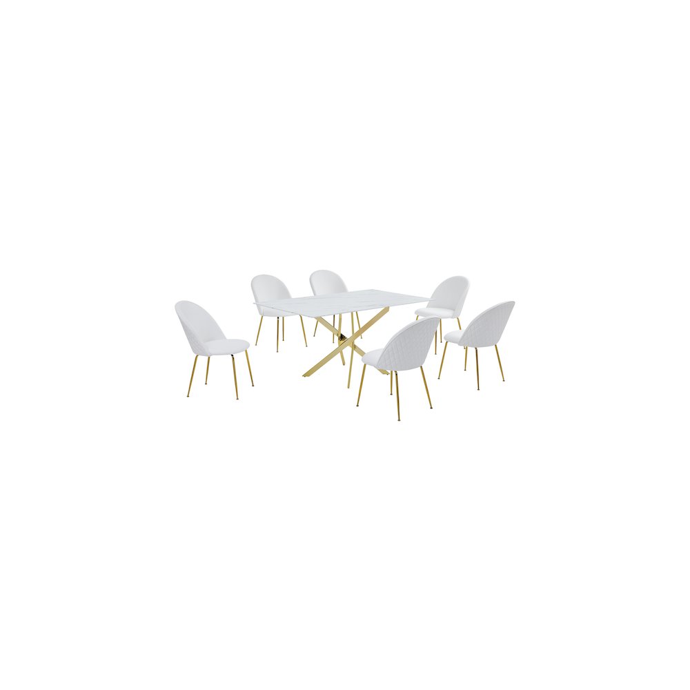 Best Quality Furniture Glass With White Marble Wrap Dining Set And White Chairs