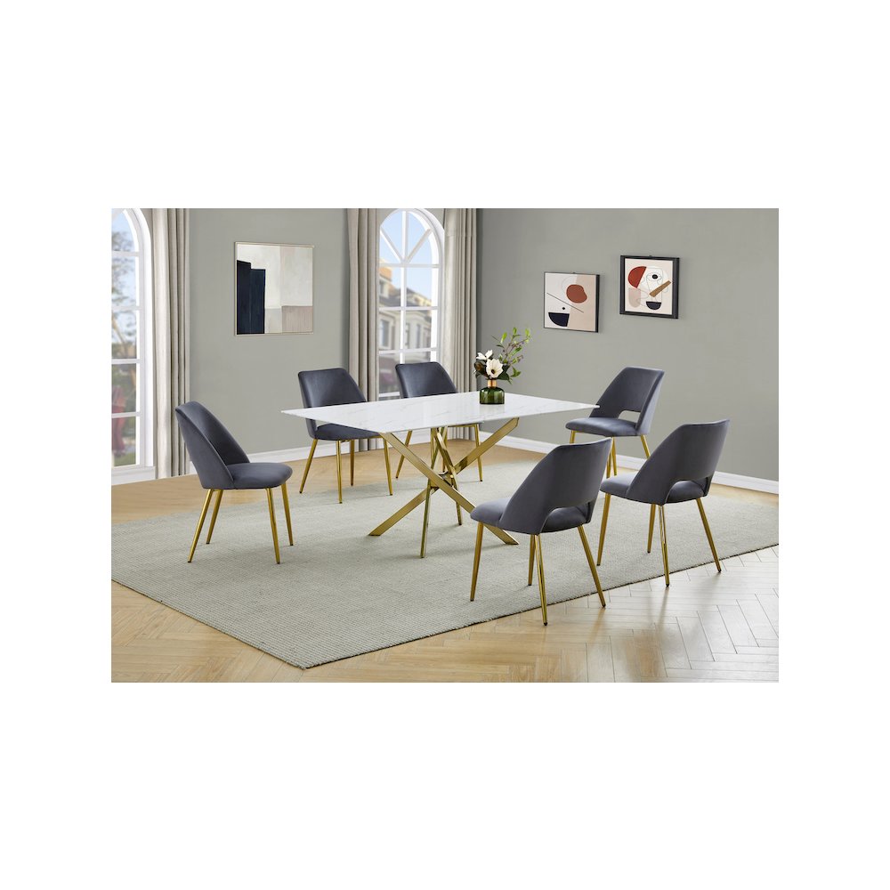 Best Quality Furniture Glass With White Marble Wrap Dining Set And Gray Chairs