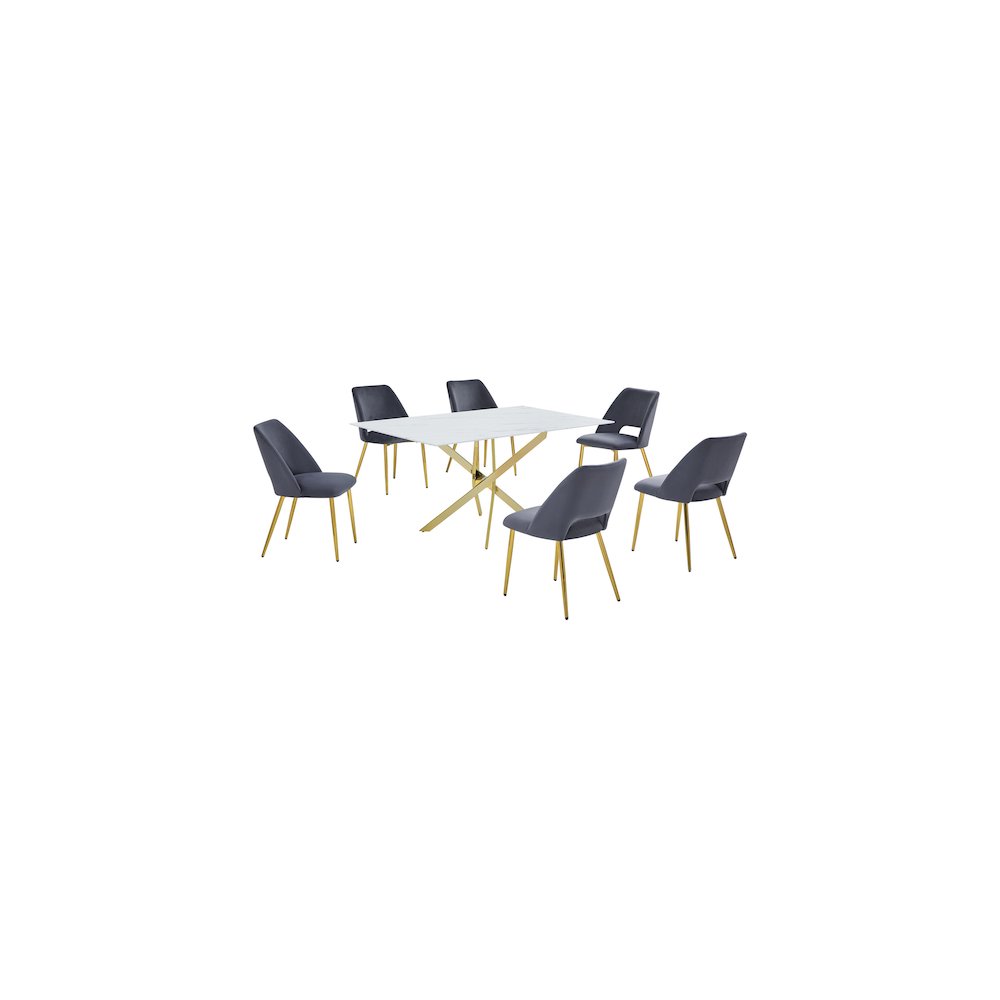 Best Quality Furniture Glass With White Marble Wrap Dining Set And Gray Chairs