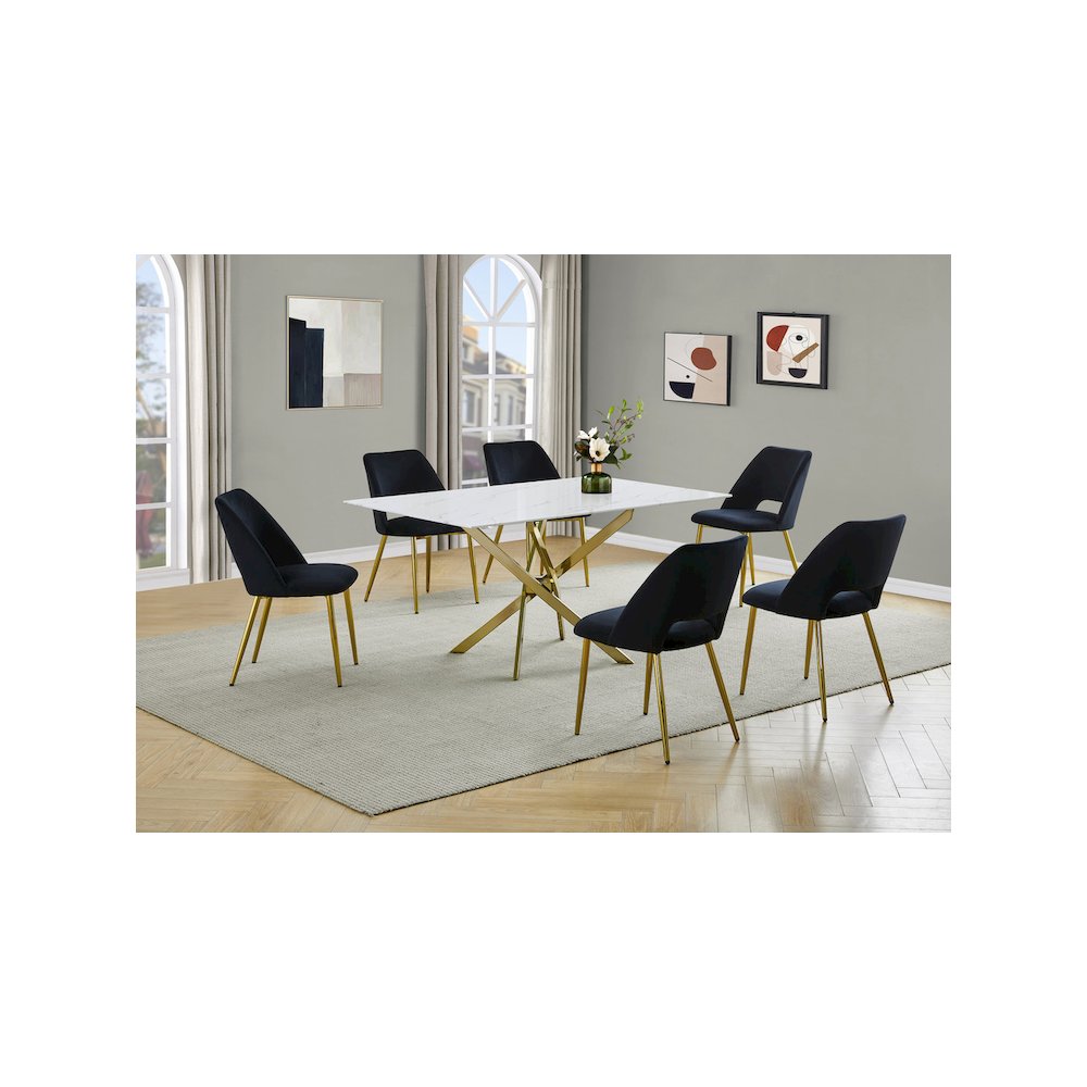 Best Quality Furniture Glass With White Marble Wrap Dining Set And Black Chairs