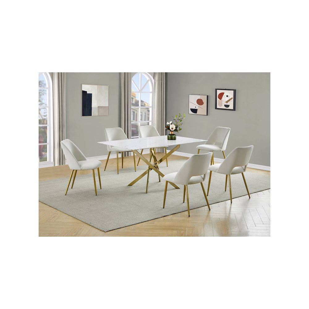 Best Quality Furniture Glass With White Marble Wrap Dining Set And Cream Chairs