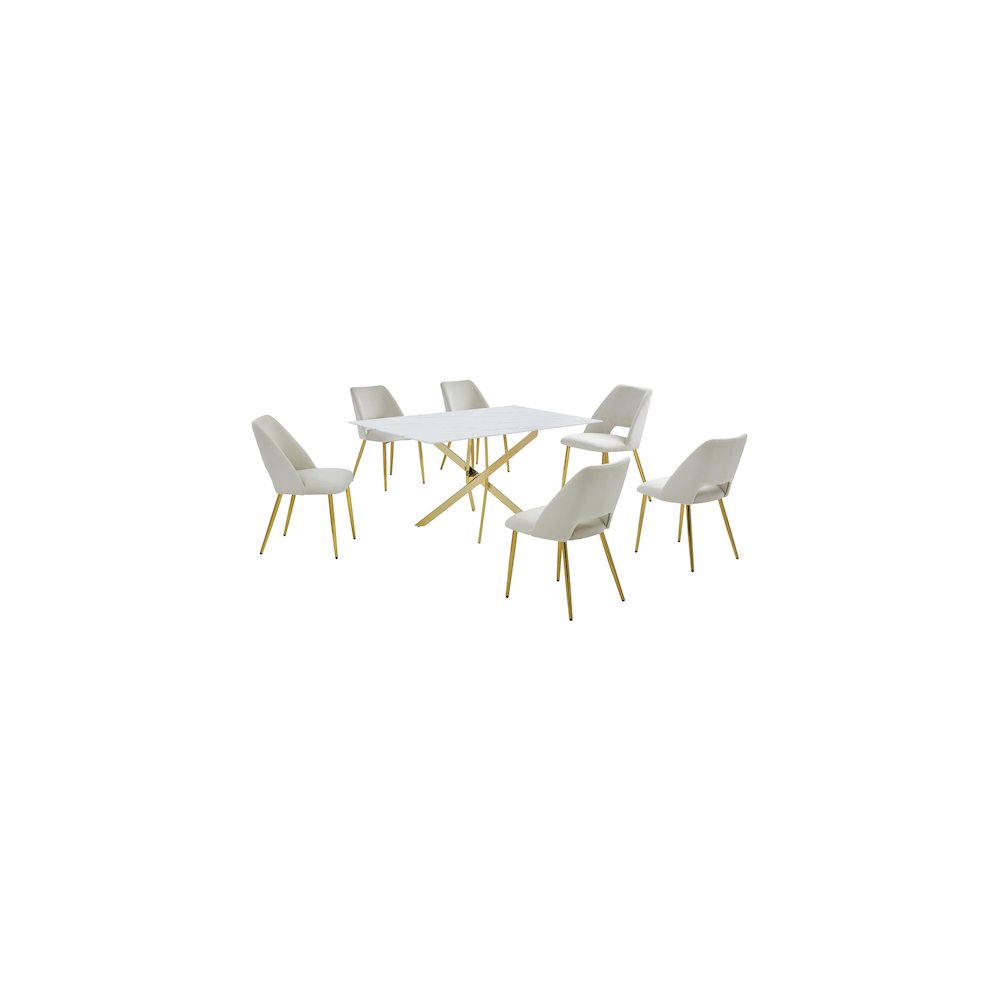 Best Quality Furniture Glass With White Marble Wrap Dining Set And Cream Chairs