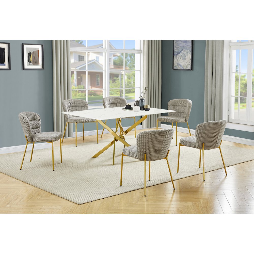 Rectangle Tempered Glass Dining Table With 6 Grey Side Chairs