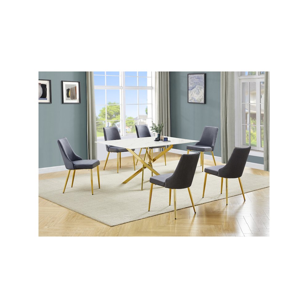 Best Quality Furniture White Marble Wrap Glass Dining Set With Velvet Chairs