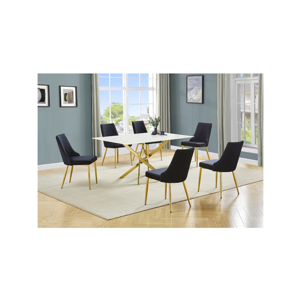 Best Quality Furniture White Marble Wrap Glass Dining Set With Velvet Chairs