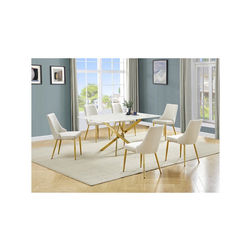 Best Quality Furniture White Marble Wrap Glass Dining Set With Velvet Chairs