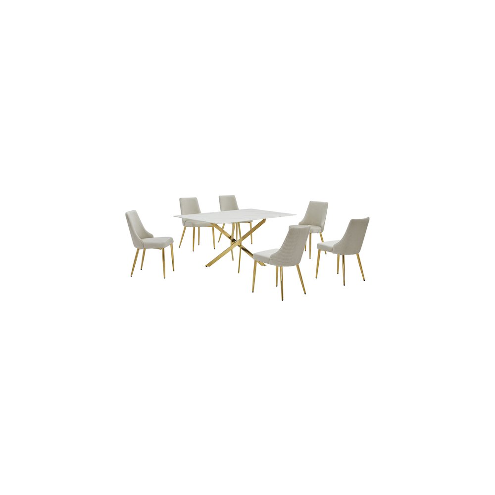 Best Quality Furniture White Marble Wrap Glass Dining Set With Velvet Chairs