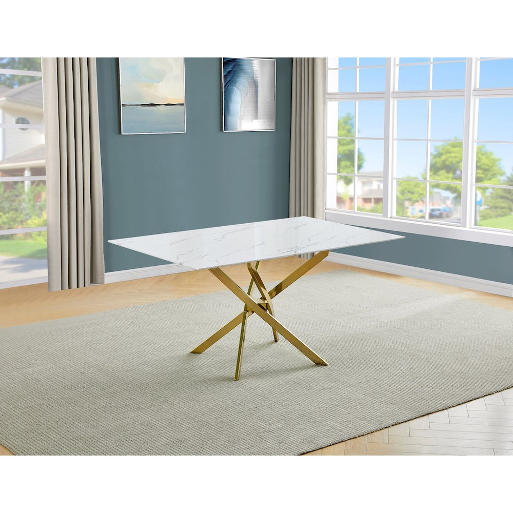Best Quality Furniture Tempered Glass Dining Table With White Marble Design
