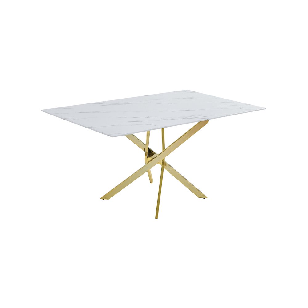 Best Quality Furniture Tempered Glass Dining Table With White Marble Design