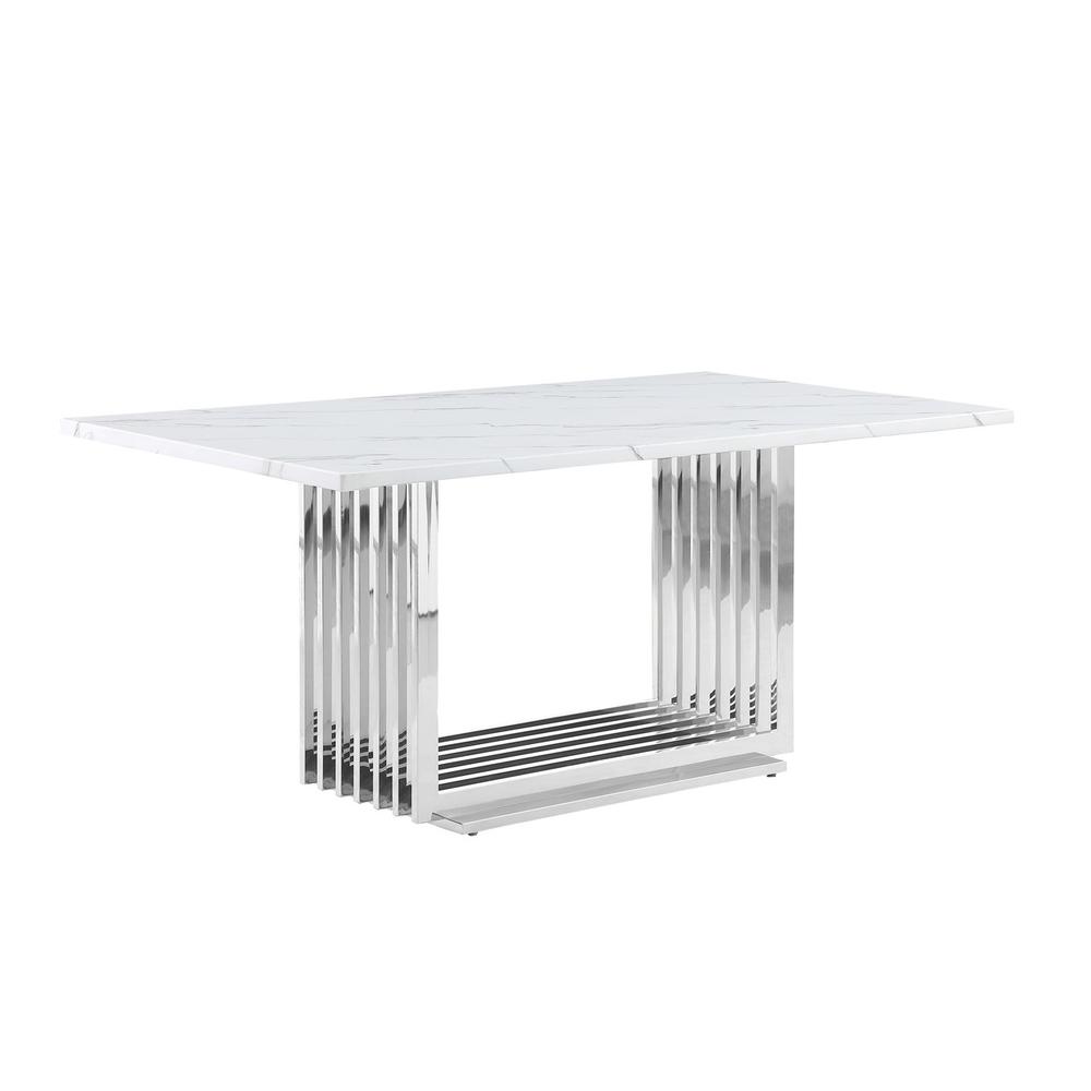 68″ White marble table with a silver color base