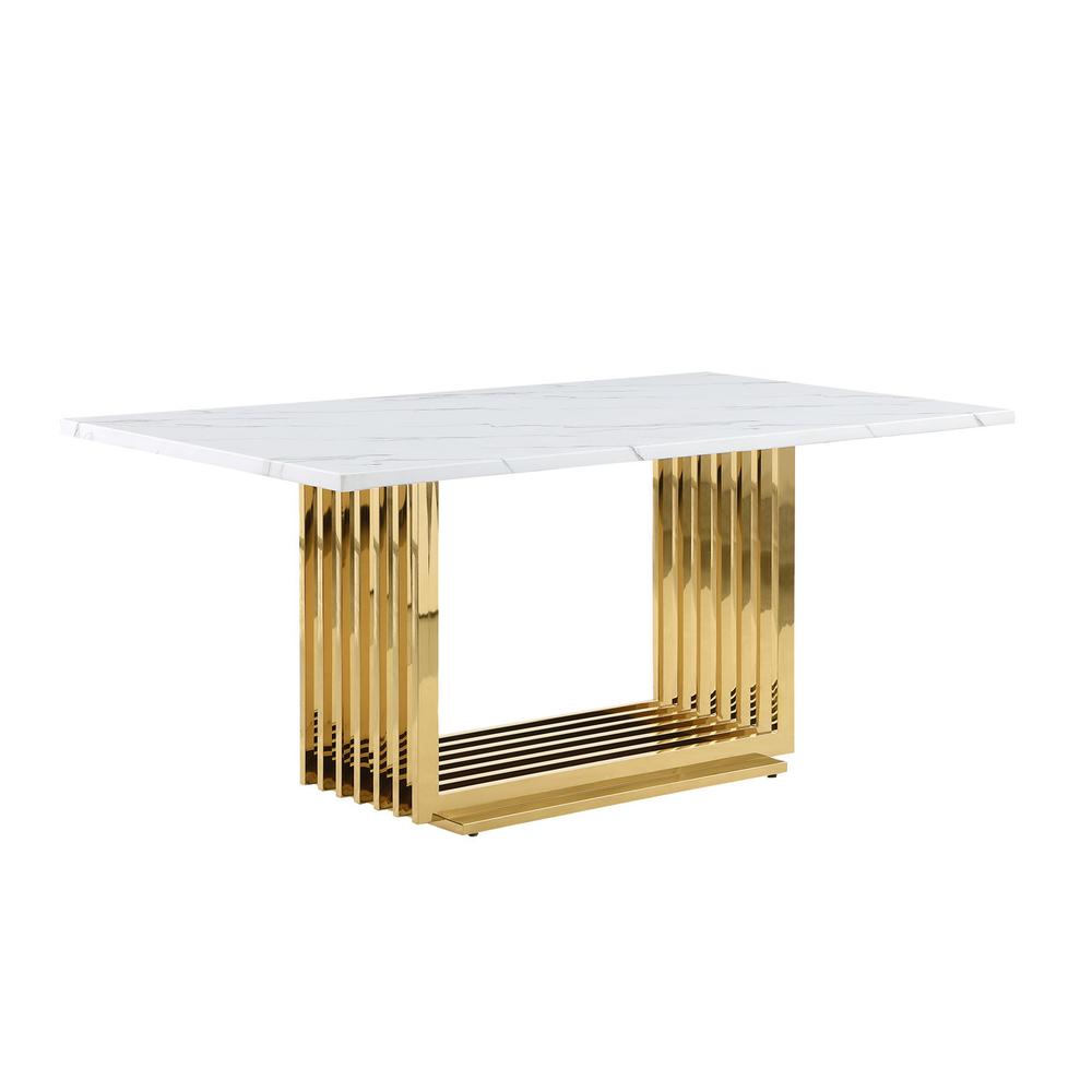 68″ White marble table with a gold color base