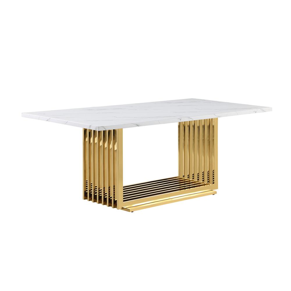 79″ White marble table with a gold color base
