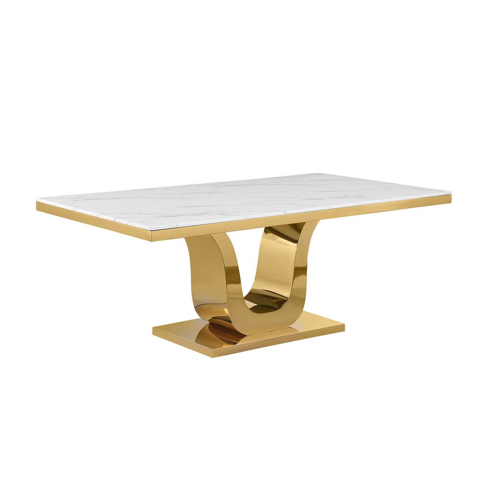 78″ Rectangular marble dining table with a gold color stainless steel base