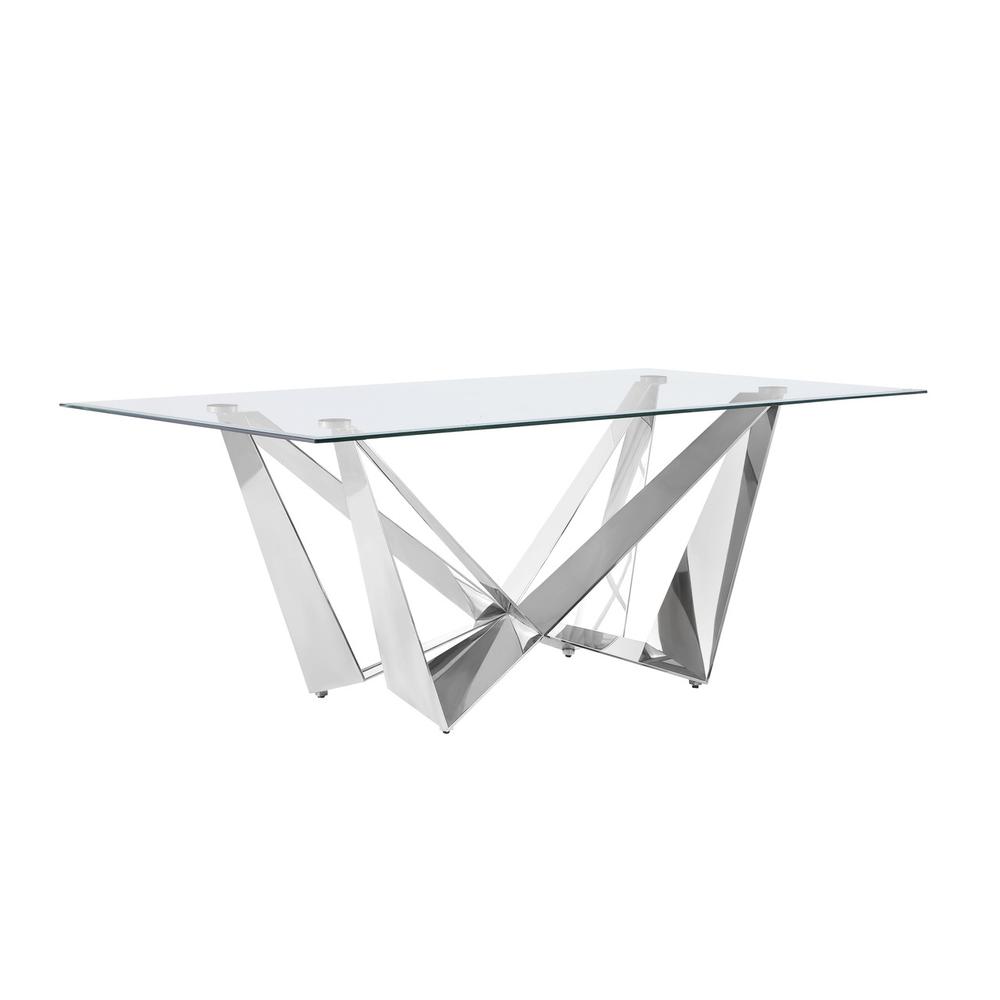 Small 78″ Rectangular glass dining table with a silver stainless steel base