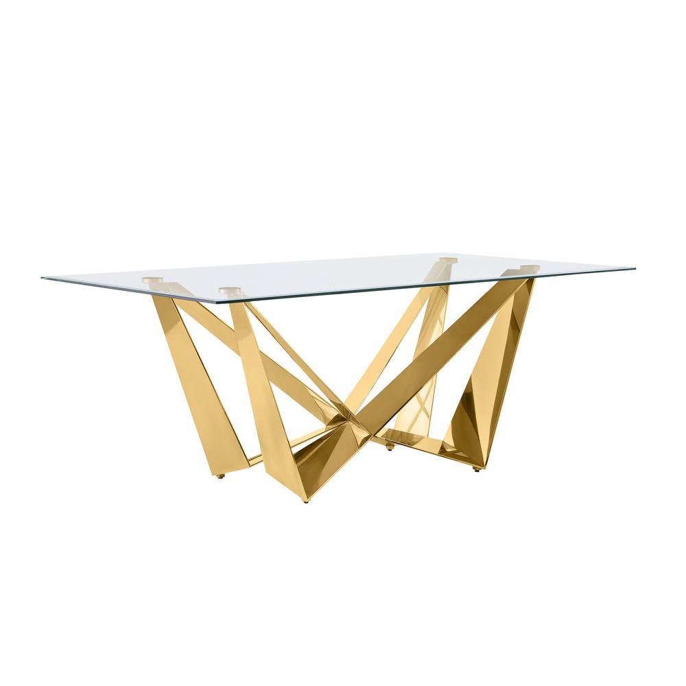 Small 78″ Rectangular glass dining table with a gold color stainless steel base