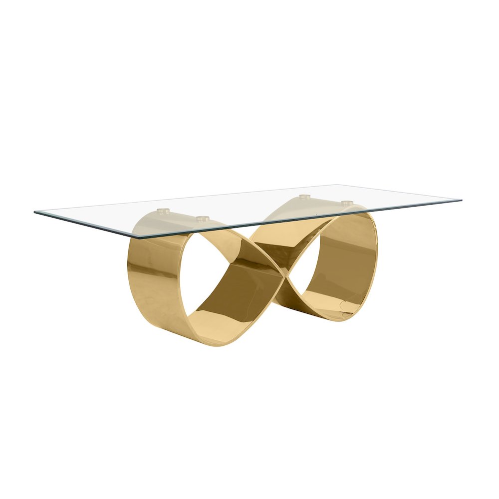 94X46 Tempered Glass Dining Table With An Infinity Gold Stainless Steel Base