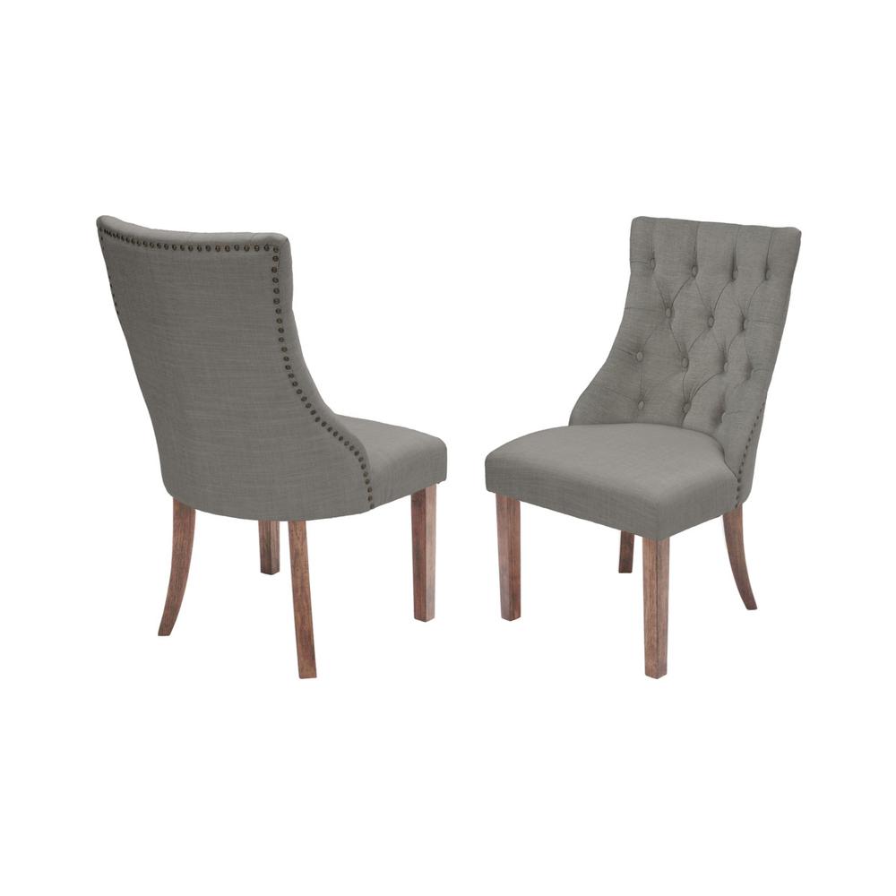 7 piece set Walnut Wood Dining Set with Gray linen fabric chairs