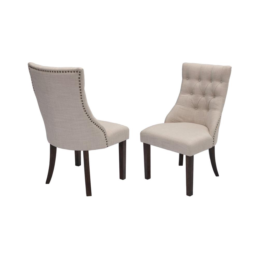7pc dining set- Expandable dinging table with 5 upholstered beige side chairs and 1 matching side bench