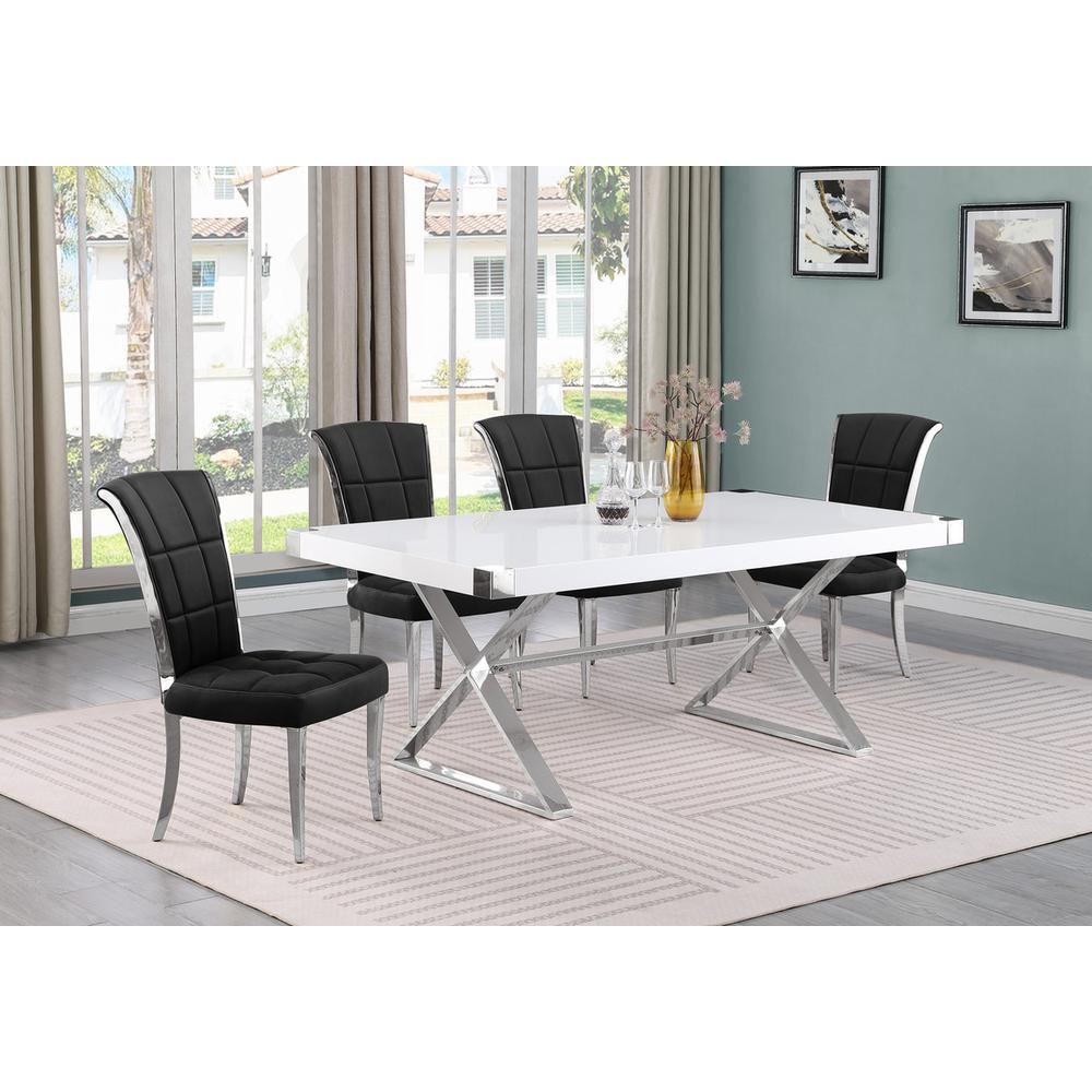 5pc Small(78″) white wood top dining set with silver base and 4 chairs