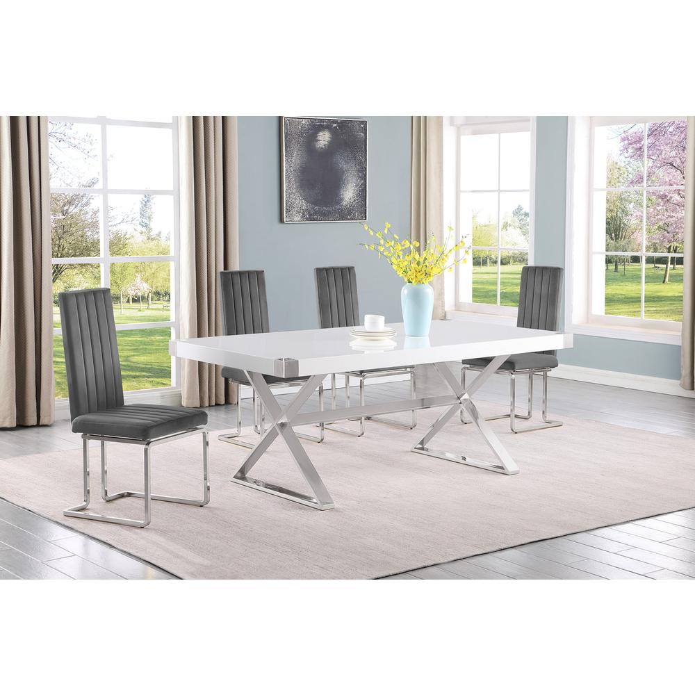5pc Small(78″) white wood top dining set with silver base and 4 chairs
