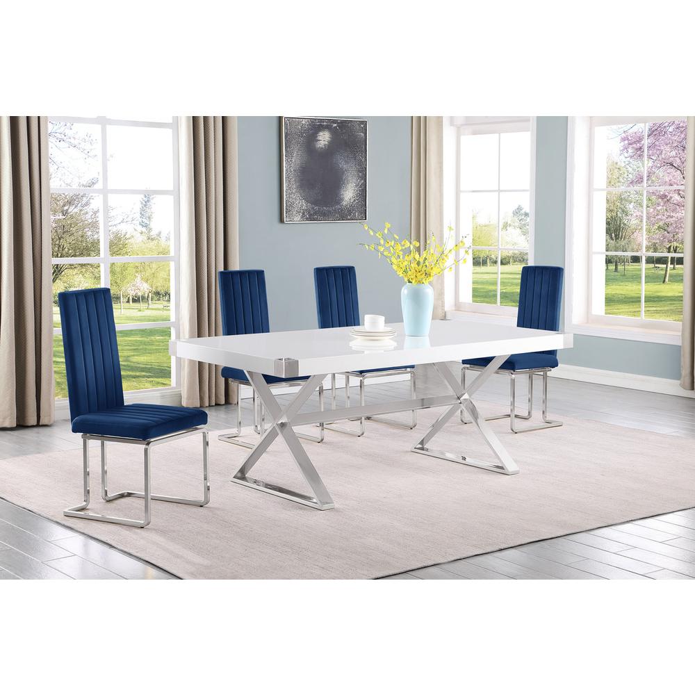 5pc Small(78″) white wood top dining set with silver base and 4 chairs