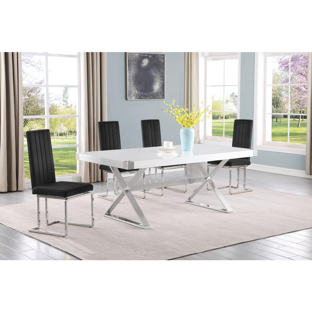 5pc Small(78″) white wood top dining set with silver base and 4 chairs