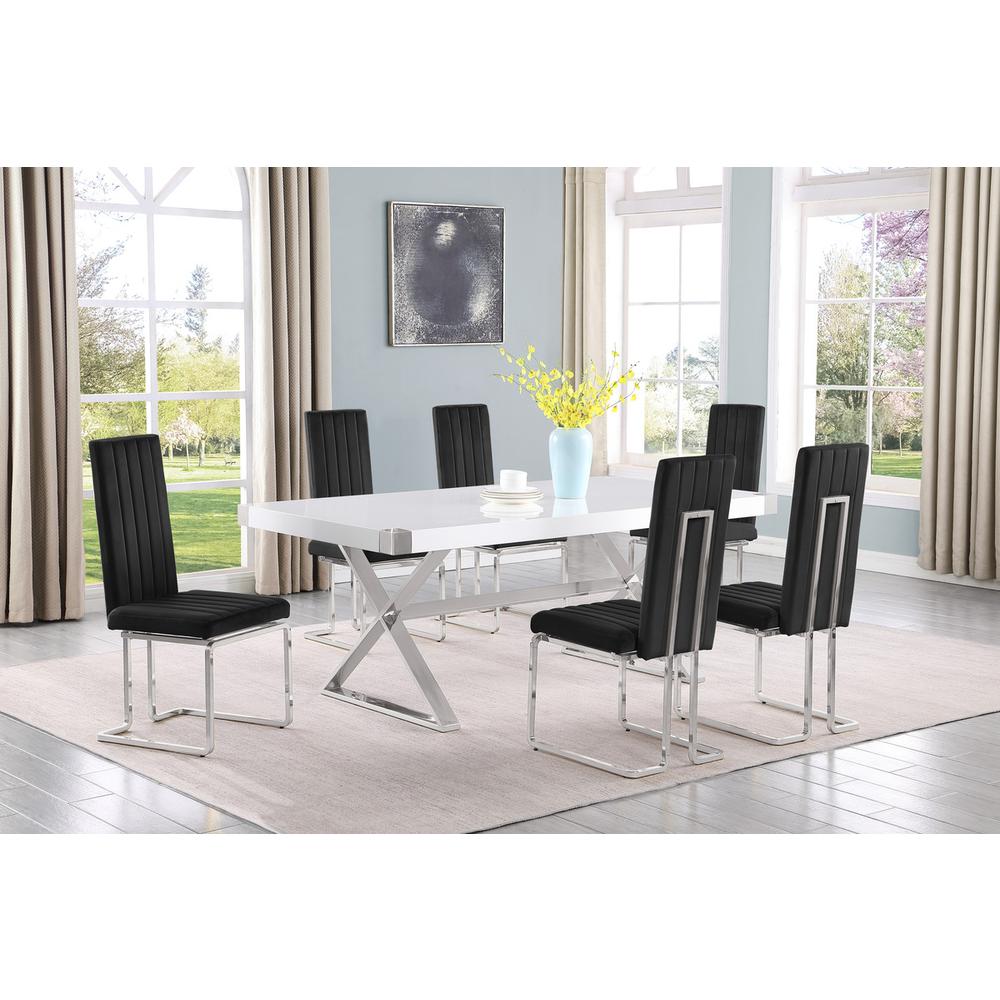 7pc Small(78″) white wood top dining set with silver base and 6 chairs