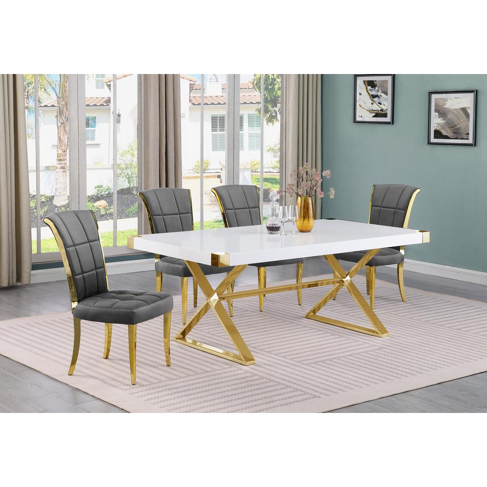 5pc Small(78″) white wood top dining set with gold base and 4 chairs