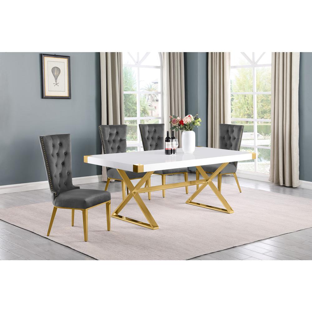 5pc Small(78″) white wood top dining set with gold base and 4 chairs