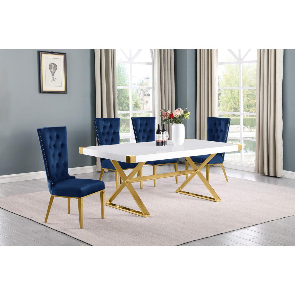 5pc Small(78″) white wood top dining set with gold base and 4 chairs