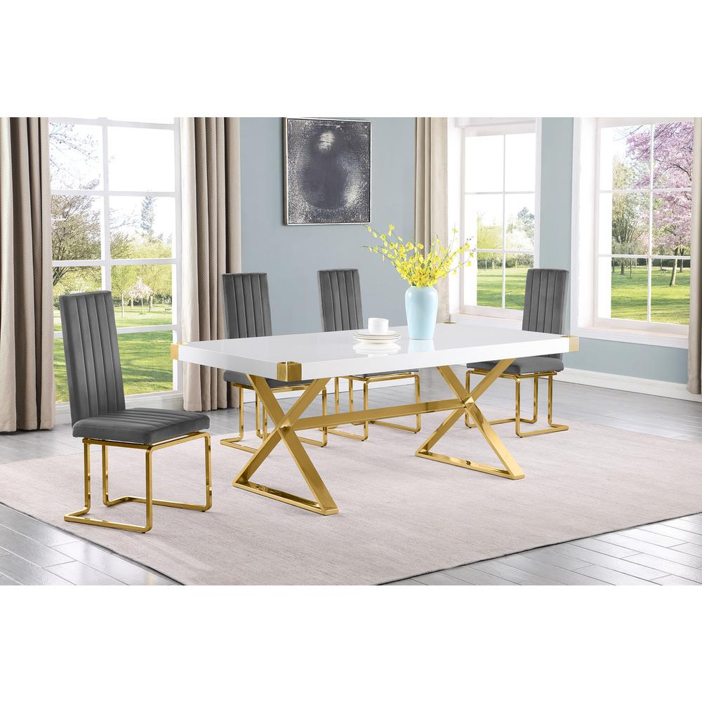 5pc Small(78″) white wood top dining set with gold base and 4 chairs