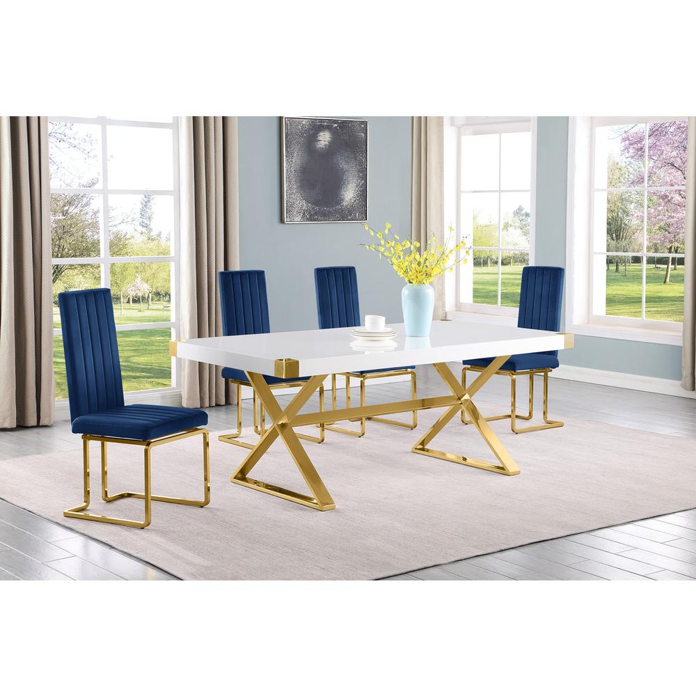 5pc Small(78″) white wood top dining set with gold base and 4 chairs